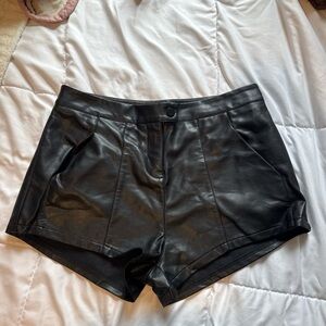 Edikted Black Faux Leather High Waist Shorts
